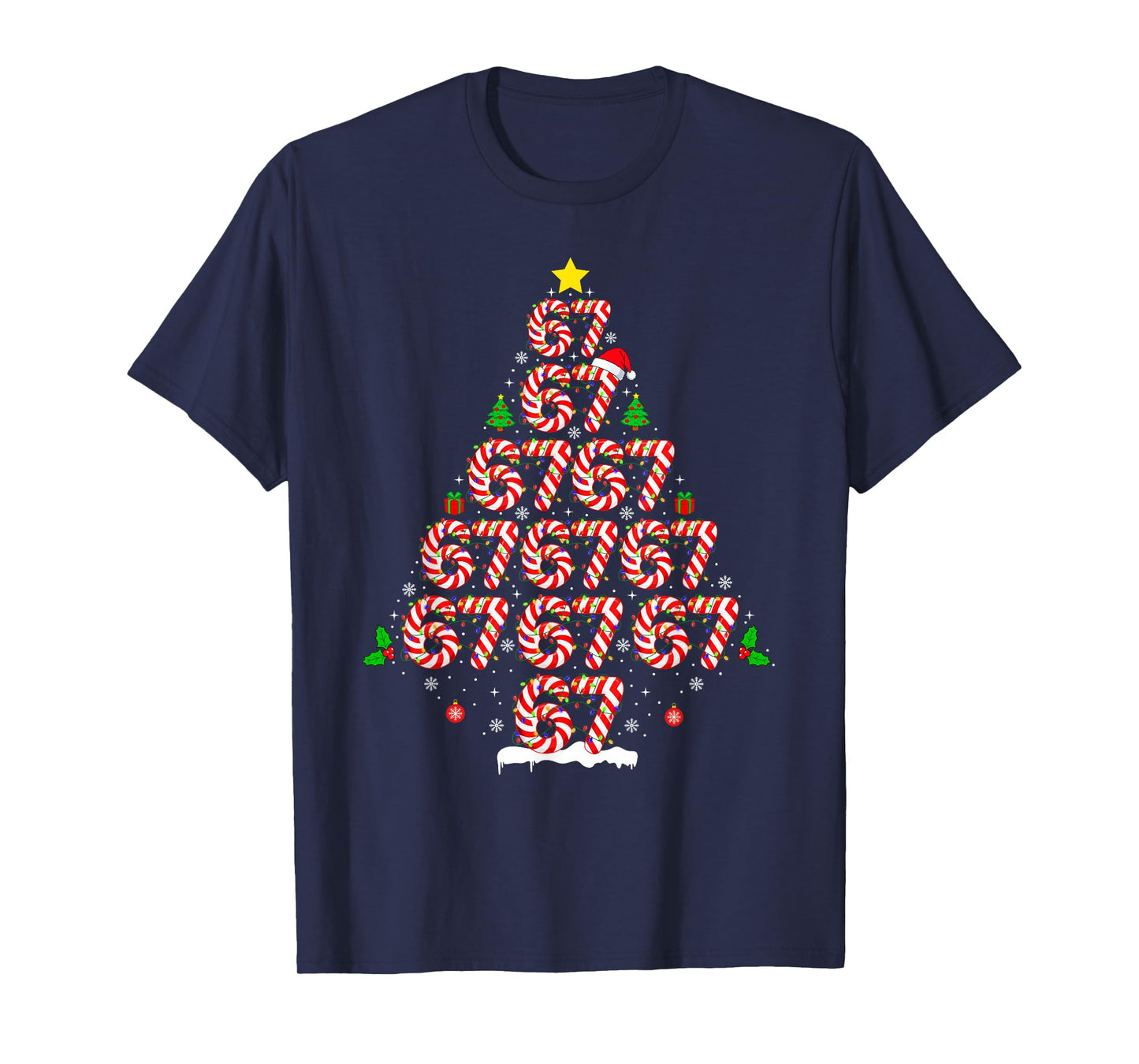 67 Matching Six Seven 6 7 Meme Candy Cane Christmas Tree T-Shirt