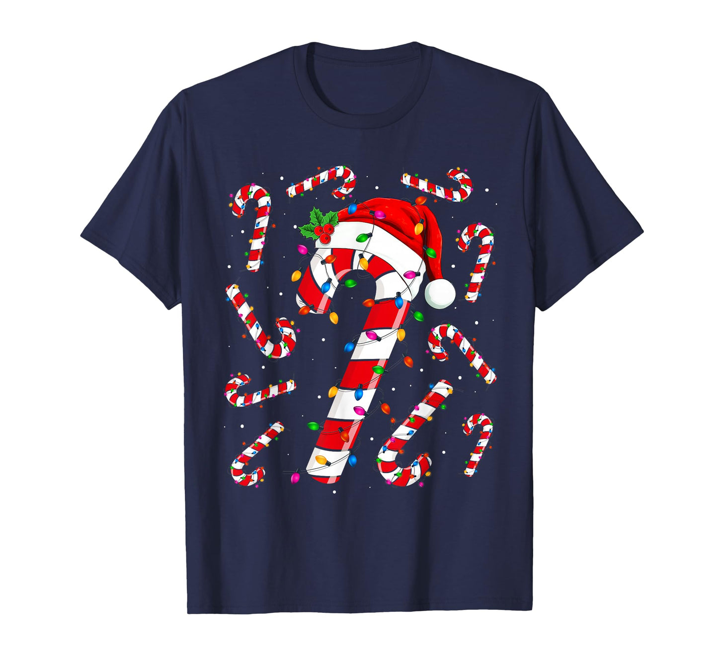 Red and White Candy Cane Santa Christmas Funny Xmas Lights T-Shirt