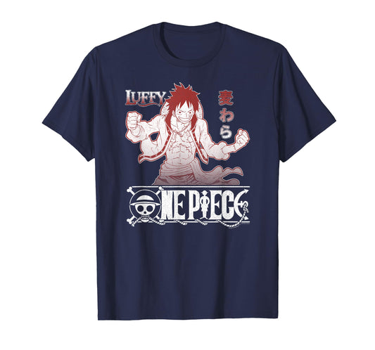 One Piece Anime Straw Hat Monkey D. Luffy with Logo T-Shirt