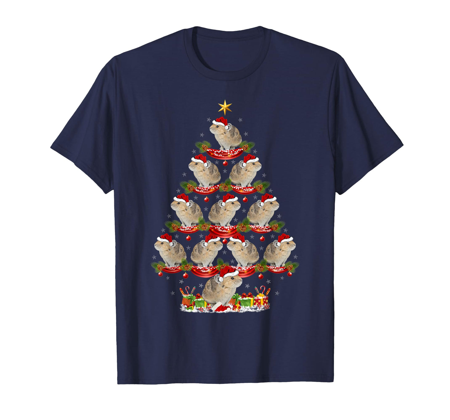 Pika Lover Xmas Holiday Santa Pika Christmas Tree T-Shirt