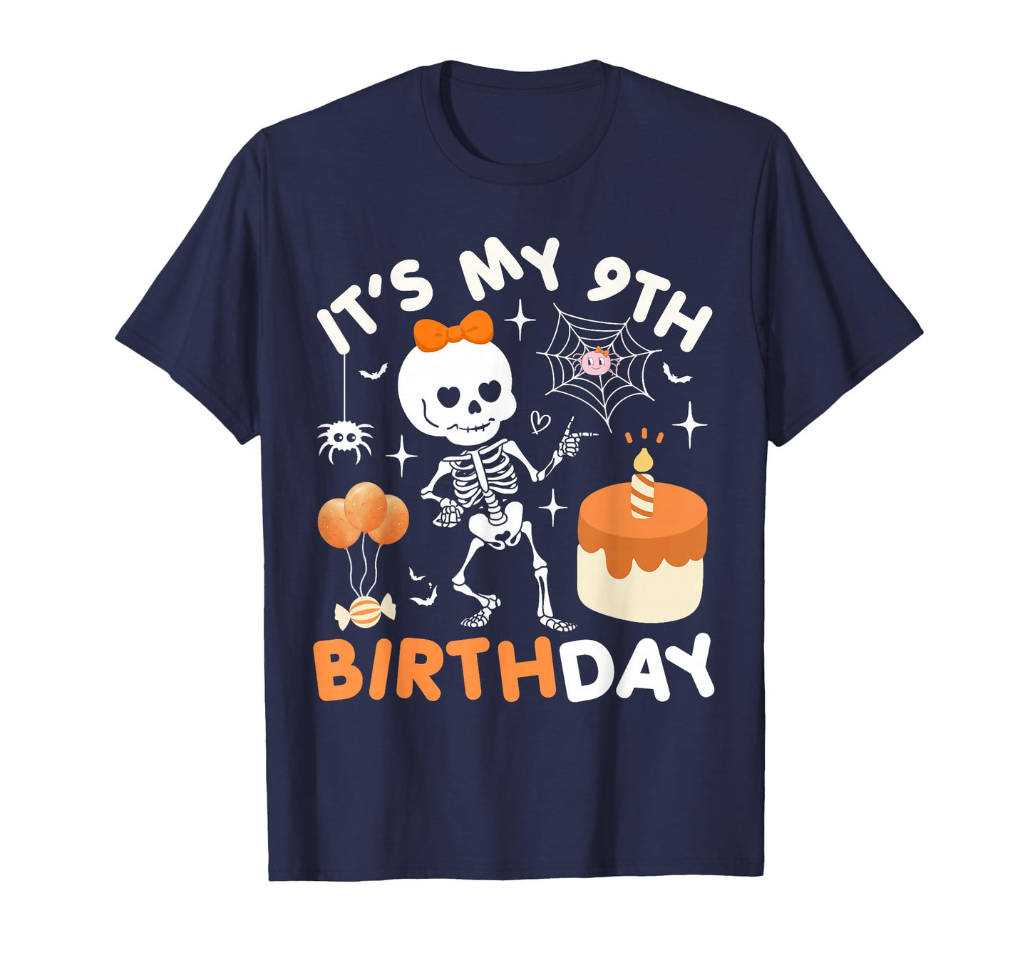 Its My 9th Birthday Funny Halloween Skeleton 9 Birthday Girl T-Shirt
