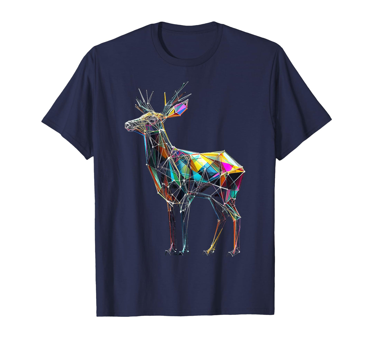 Deer Polygon Artwork | Geometric Colorful Animal Motif Deer T-Shirt