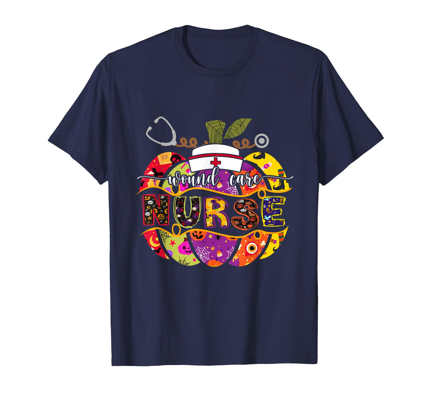 Nurse Halloween Costume Stethoscope Heartbeat Pumpkin Nurse T-Shirt