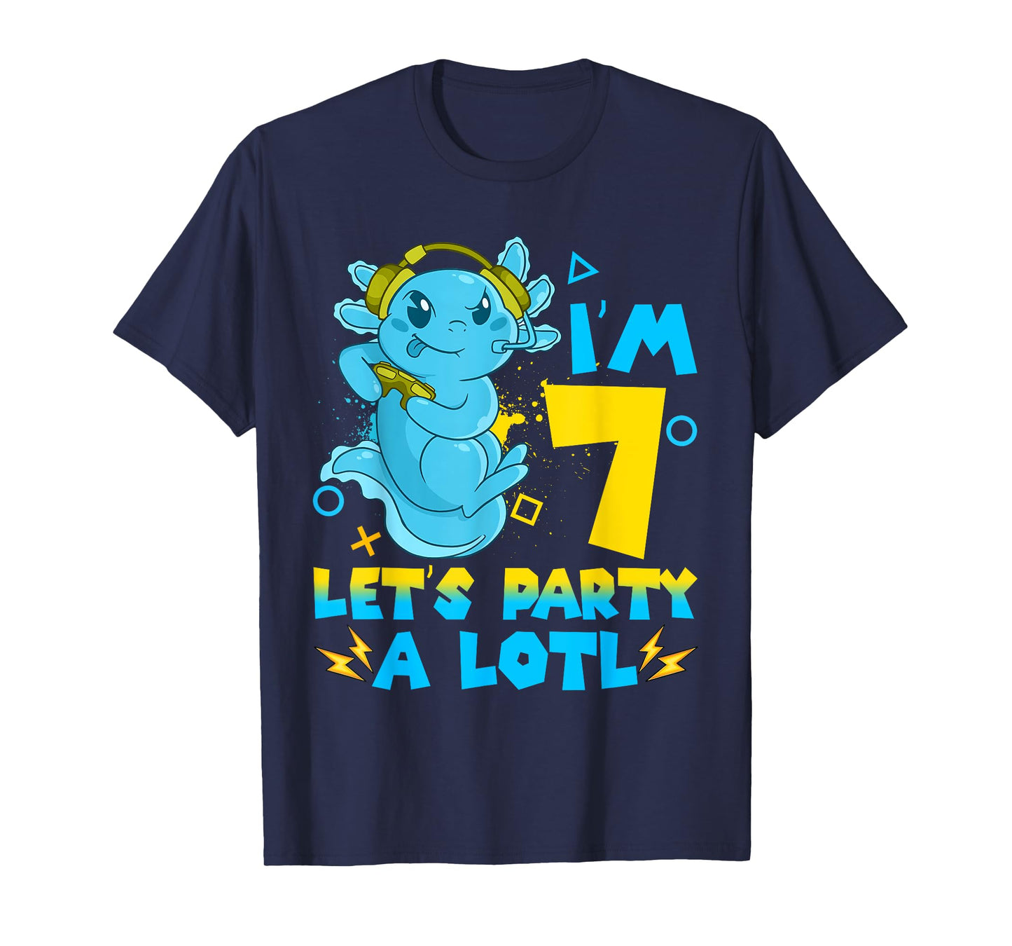 7th Birthday cute Axolotl 7 Year Old Boys Girls Video Gamer T-Shirt