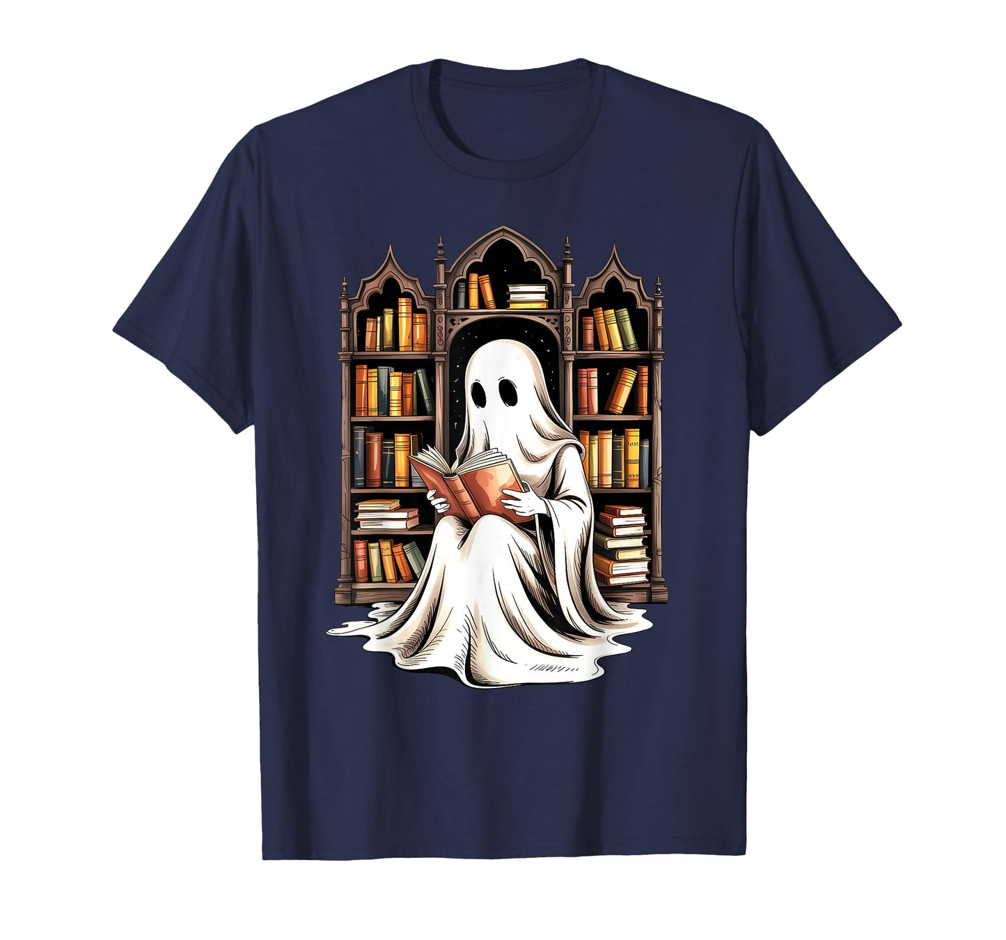 Reading Ghost Spooky Library Funny Halloween Teacher T-Shirt