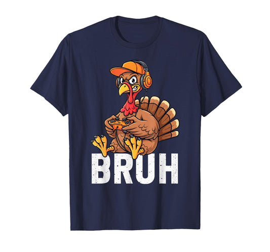 Bruh Turkey Gamer Funny Thanksgiving Video Gaming Boys Kids T-Shirt