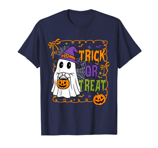 Trick Or Treat Happy Halloween Pumpkin Ghost Boy Girl Kids T-Shirt