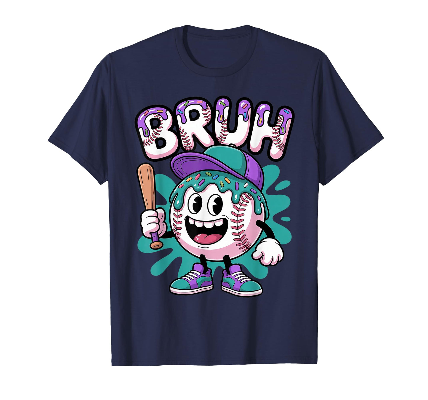 Funny Bruh Baseball Drip Ice Cream Dripping Baseball Boys T-Shirt