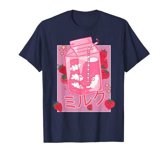 Retro 90s Strawberry Milk Shake - Funny Japanese Kawaii Milk T-Shirt