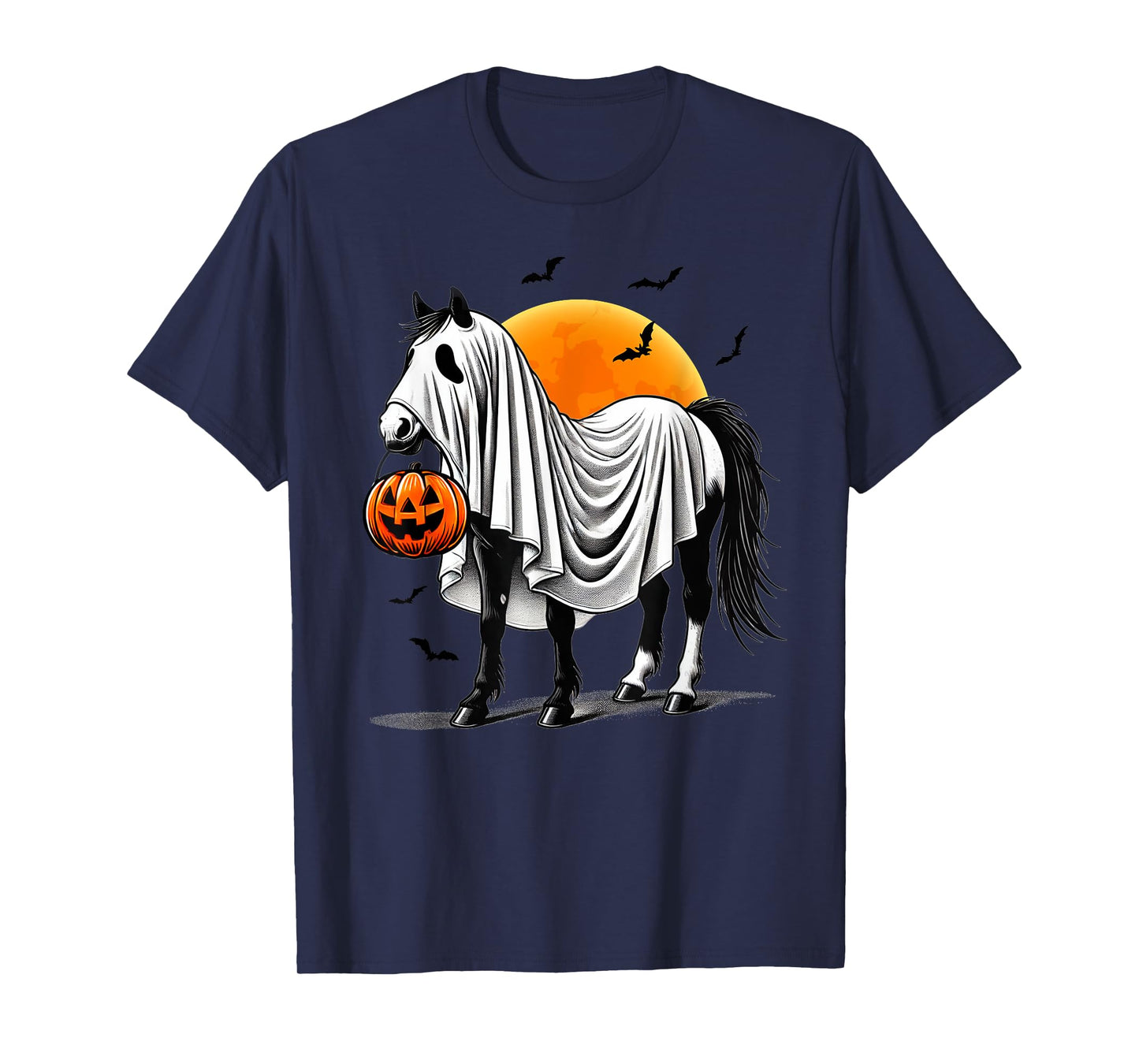 Funny Horse With Jackolantern Ghost Halloween Rider Riding T-Shirt