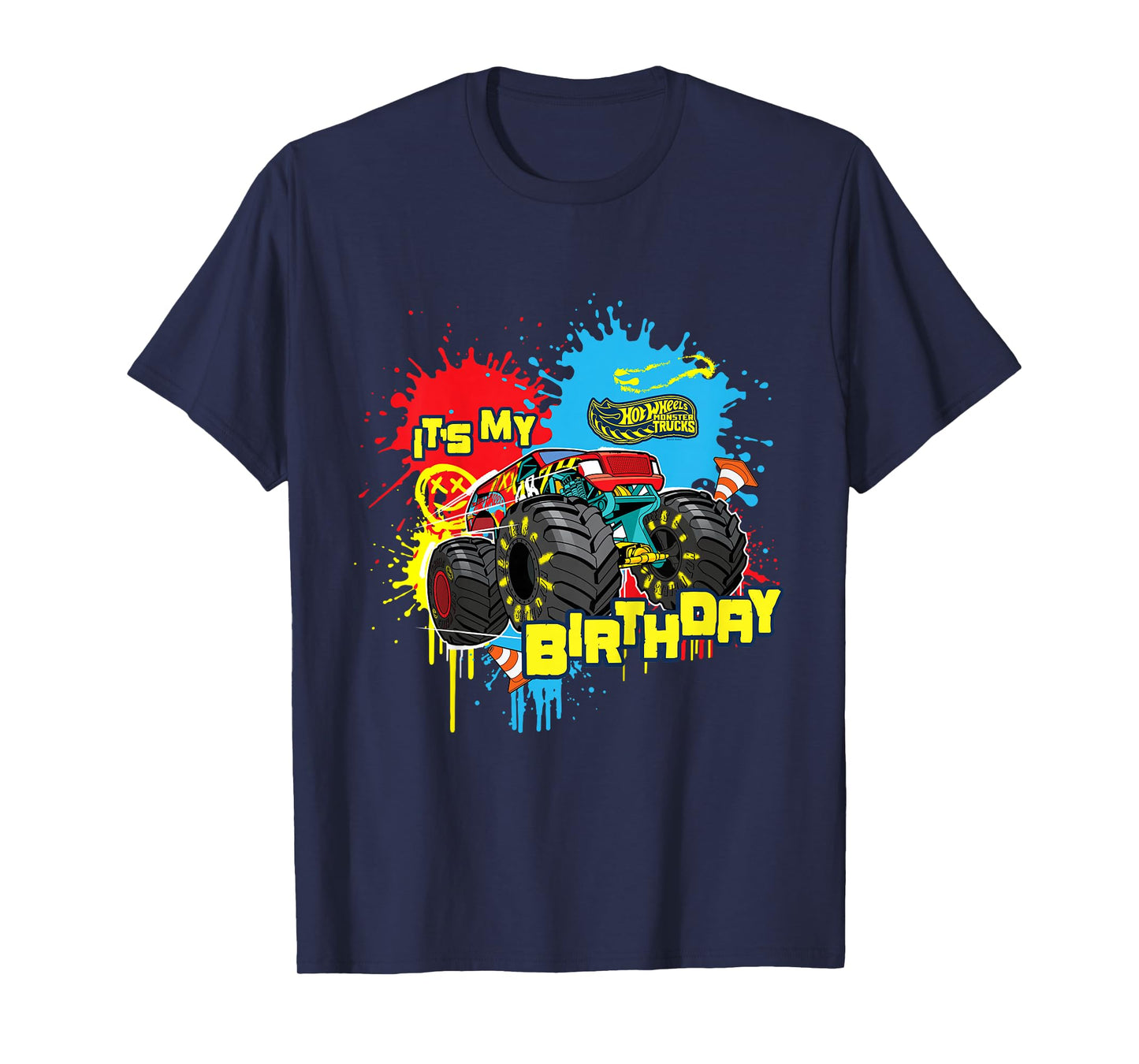 Kids Hot Wheels Monster Trucks - It's My Birthday Paint Splatter T-Shirt