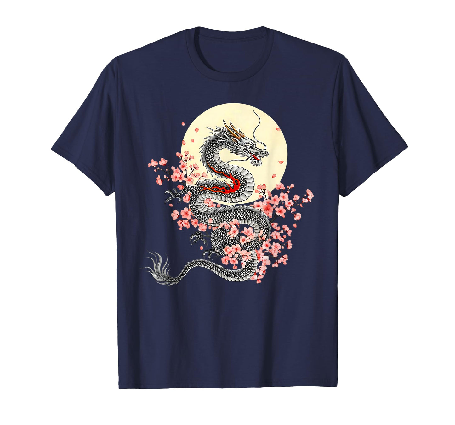 Japanese Dragon Sakura Moon Asian Cherry Blossoms Dragon T-Shirt