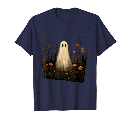 Ghost on a Flower Meadow Halloween Fall Design T-Shirt