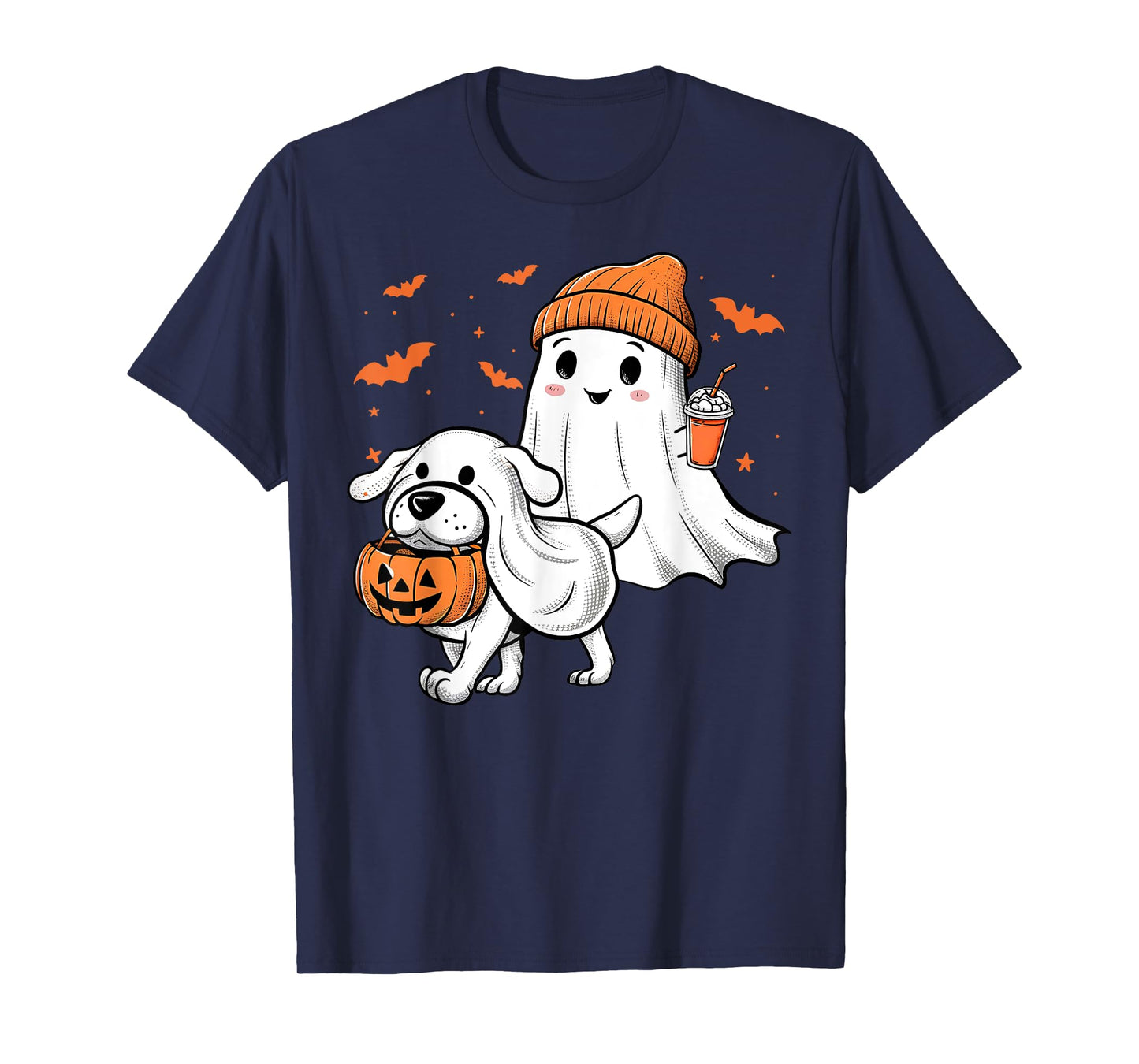 Cute Ghost Walking Dog Coquette Bow Halloween Dog Lover Girl T-Shirt
