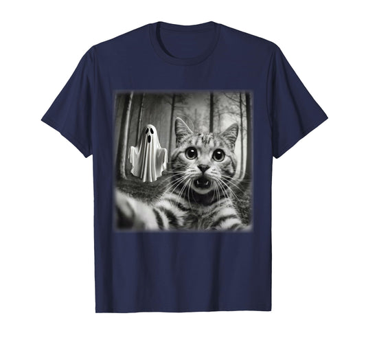 Funny Halloween Cat Selfie with Spooky Ghost Cat Lovers T-Shirt