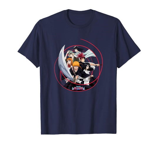 Bleach Ichigo and Cast with Sword and Swirl Anime T-Shirt