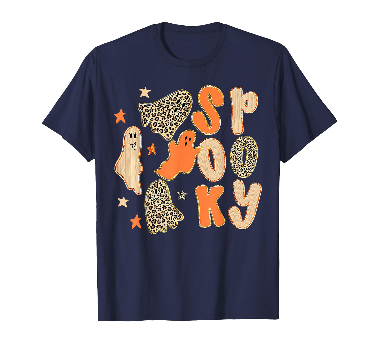 Preppy Leopard Halloween Horror Spooky Season Ghost Boo Girl T-Shirt