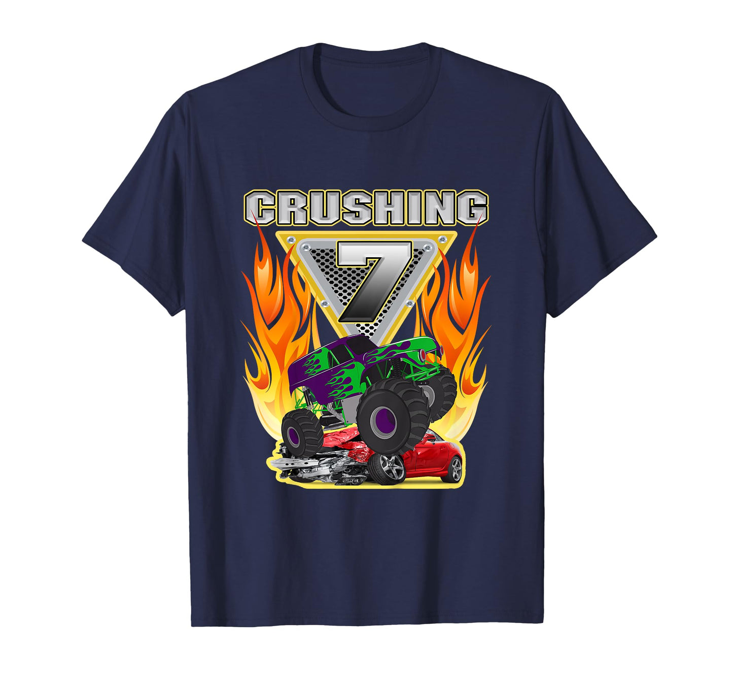 Monster Truck Crushing being Seven 7 Years Old 7th Birthday T-Shirt