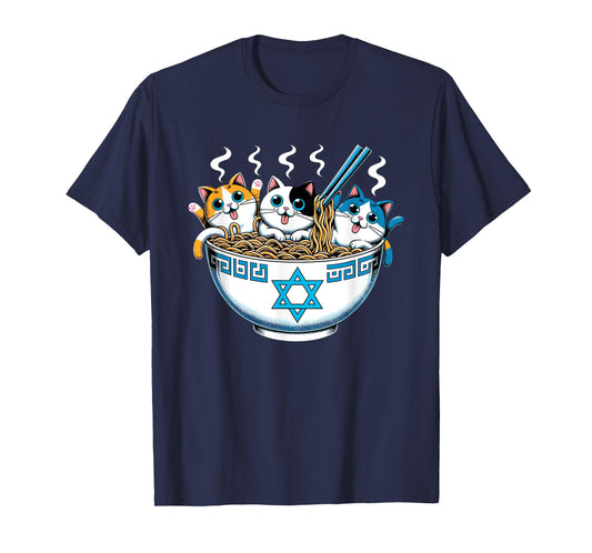 Jewish Cats Ramen Kitten Anime Hanukkah Pajamas Chanukah PJs T-Shirt