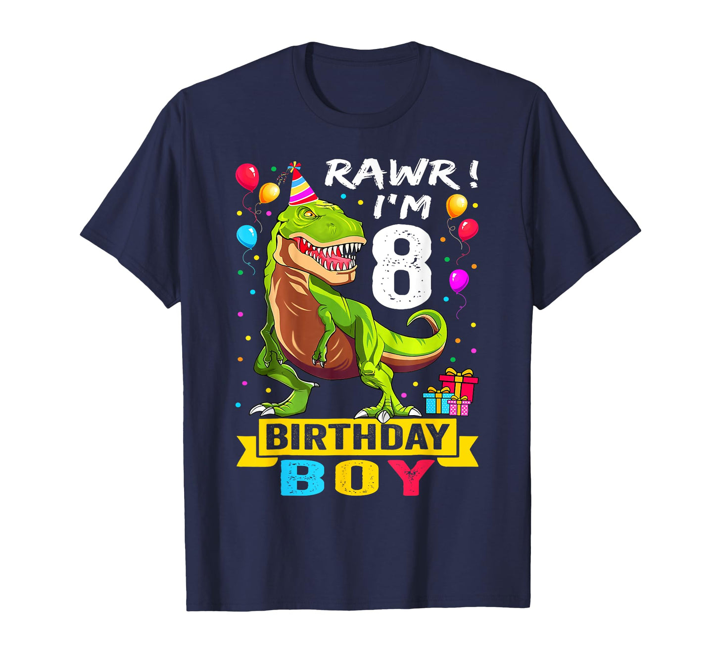Kids 8 Year Old Shirt 8th Birthday Boy T Rex Dinosaur T-Shirt
