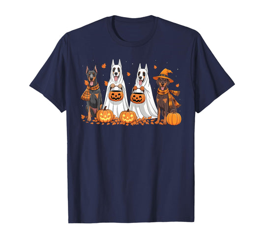 Funny Doberman Dog Ghost Fall Autumn Leaves Thanksgiving T-Shirt