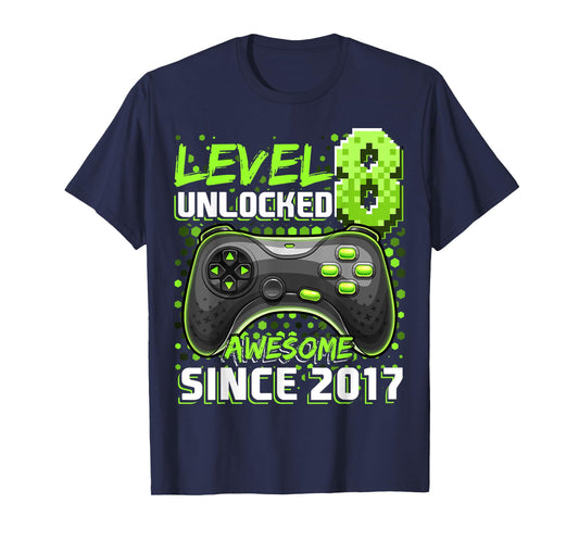 8th Birthday Boy Level 8 Gamer 8 Year Video Game Party T-Shirt