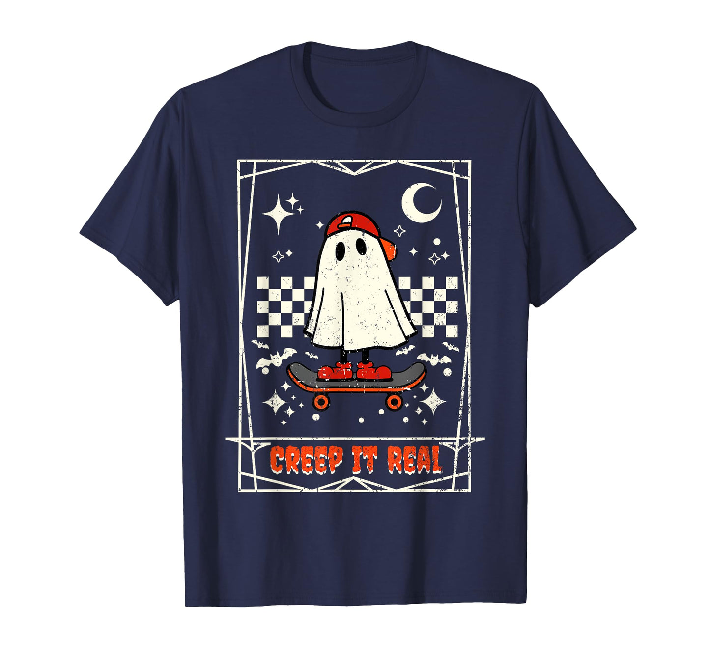 Creep It Real Skateboarding Ghost Retro Halloween Costume T-Shirt