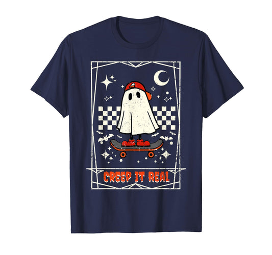 Creep It Real Skateboarding Ghost Retro Halloween Costume T-Shirt