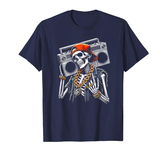 Skeleton Rocker Hand Horn Halloween Costume Cool Rock Music T-Shirt