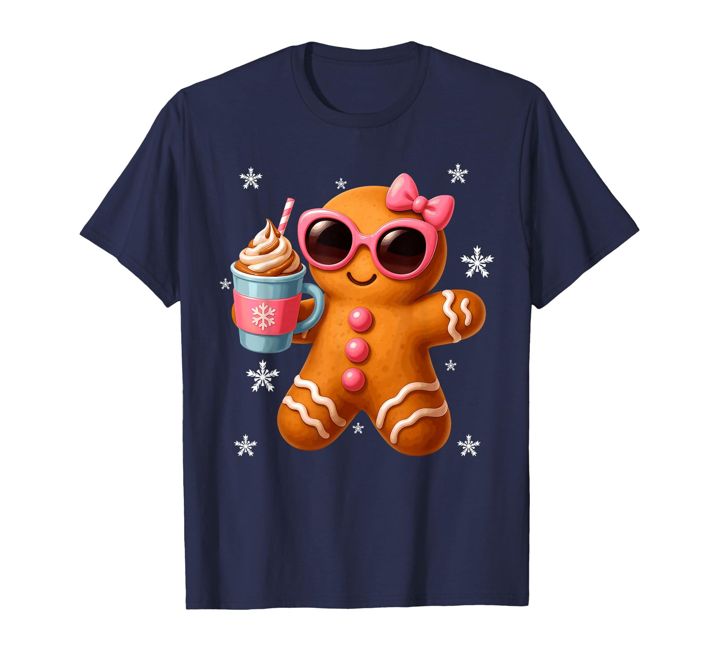 Gingerbread Drinking Hot Chocolate Merry Christmas Girls T-Shirt