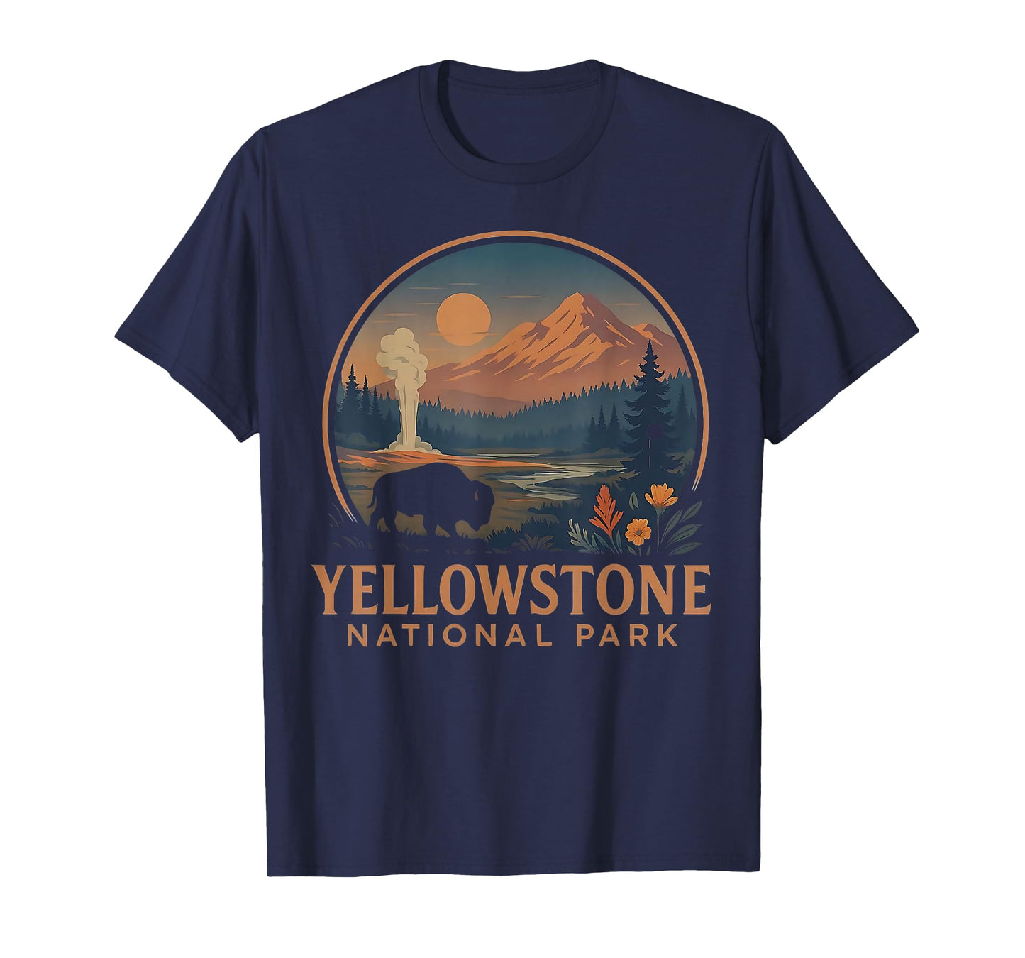 Yellowstone National Park US Bison Vintage Hiking Camping T-Shirt
