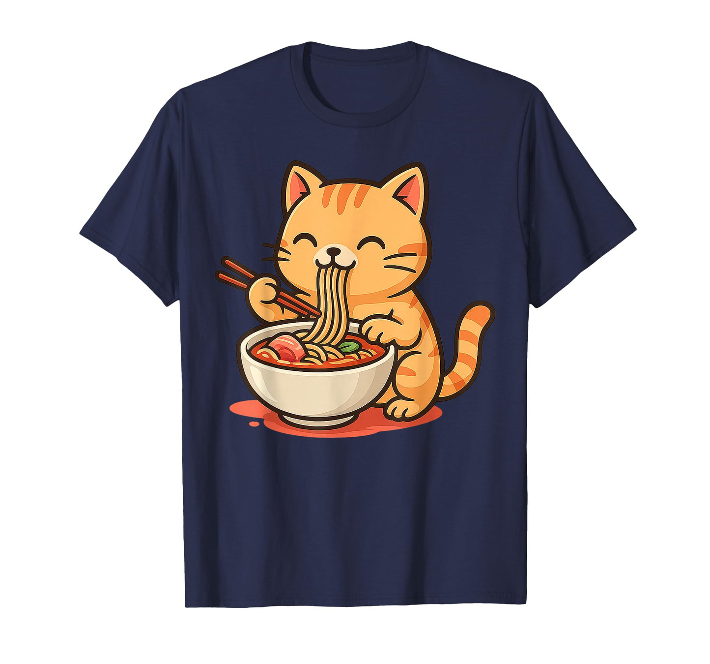 Anime Kawaii Cat Eating Ramen Noodles Men Women Teen Kids T-Shirt