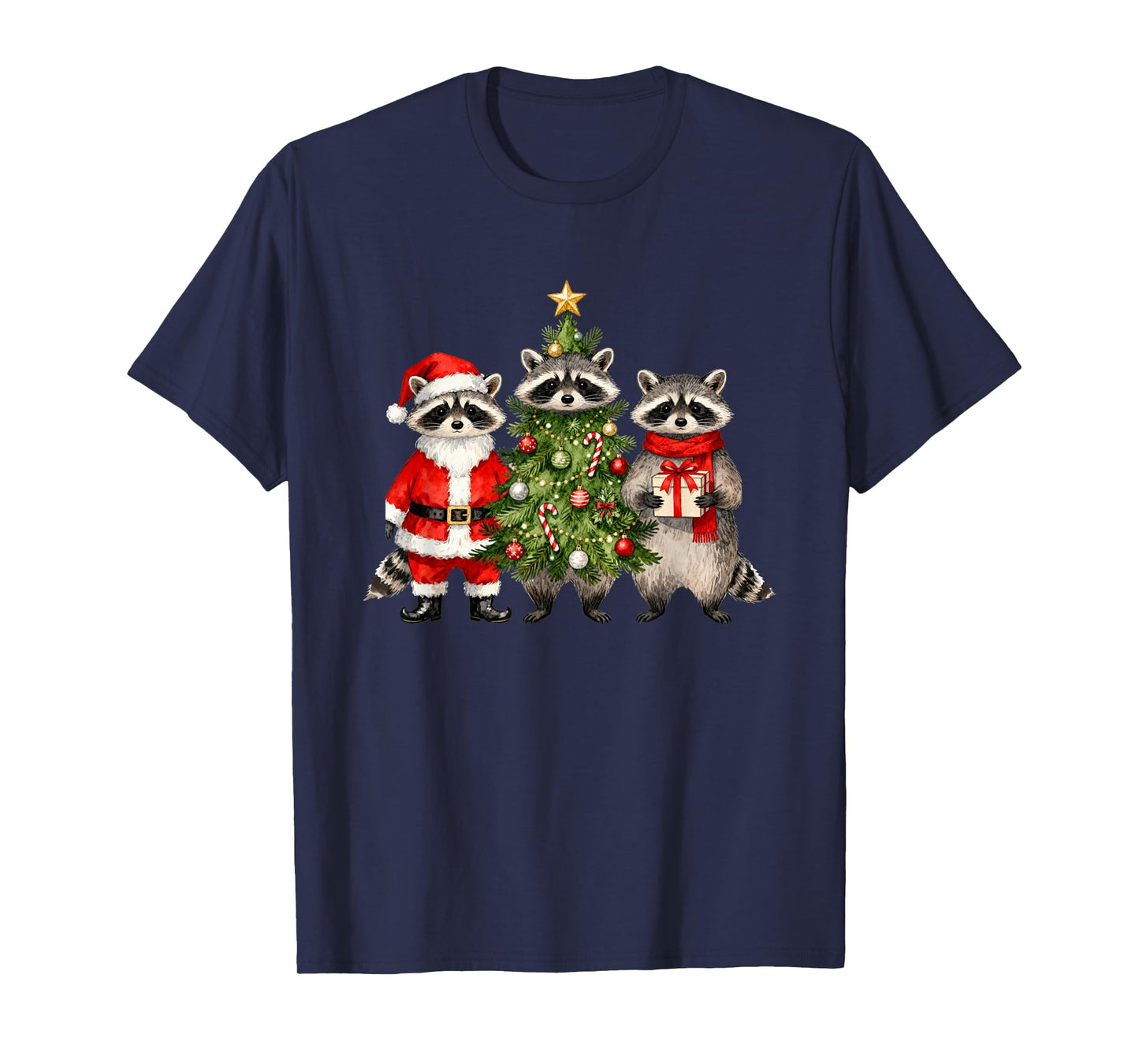 Feral Raccoon Christmas Tree Santa Trash Panda Xmas Holiday T-Shirt