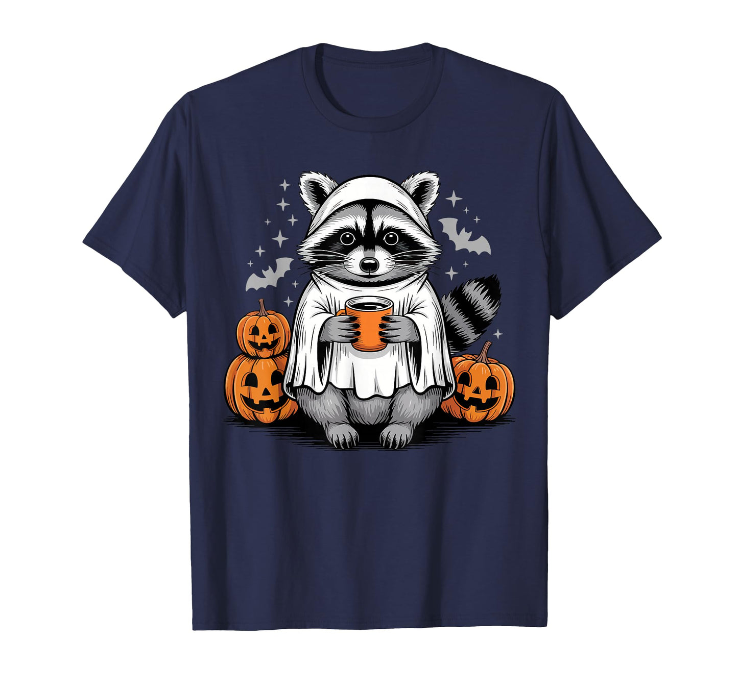 Cute Ghost Pumpkin Halloween Raccoon Costume Raccoon Lovers T-Shirt