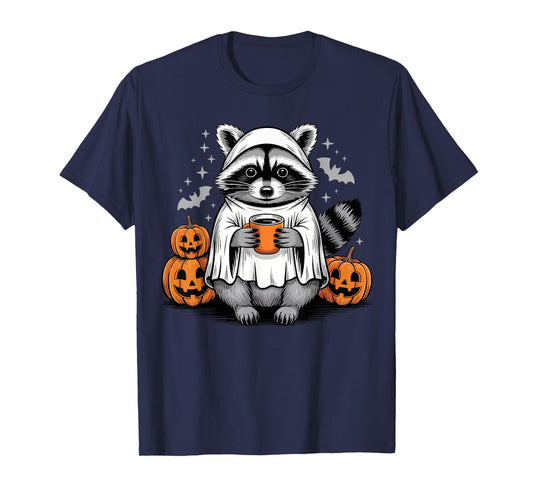 Cute Ghost Pumpkin Halloween Raccoon Costume Raccoon Lovers T-Shirt