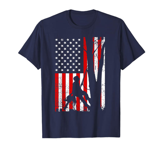 Funny American Flag Arborist Gift for Men Cool Tree Lover T-Shirt
