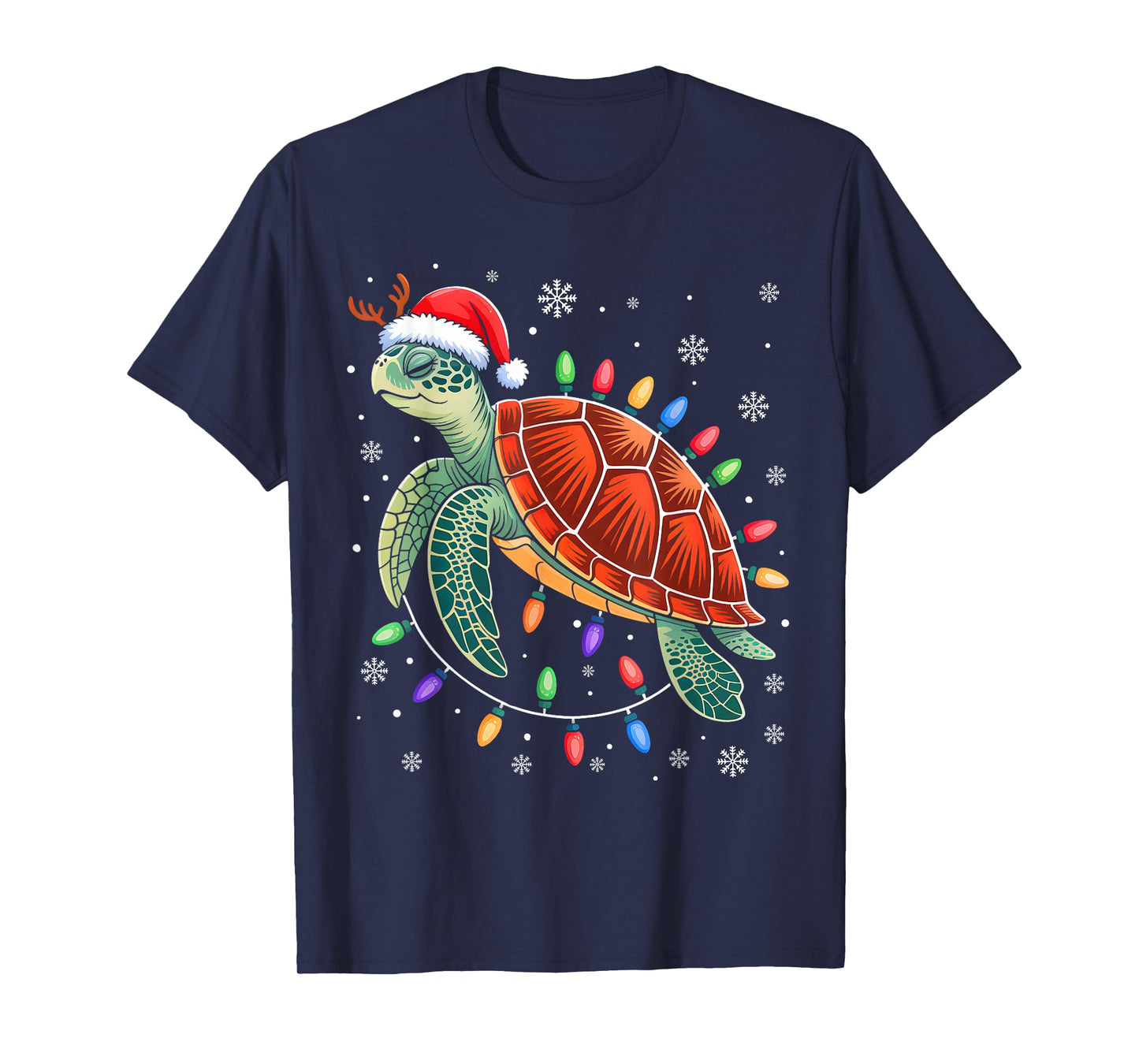 Sea Turtle Christmas Lights Santa Hat Funny Xmas Pajamas T-Shirt