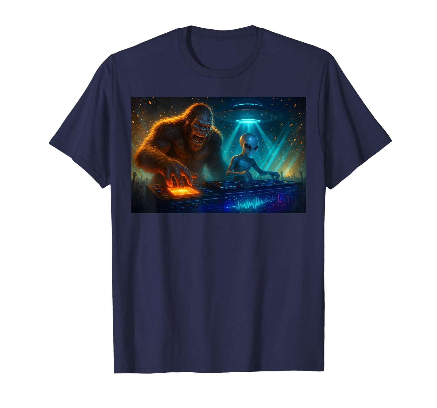 Funny Dj Alien Bigfoot Disco Sound Tech T-Shirt