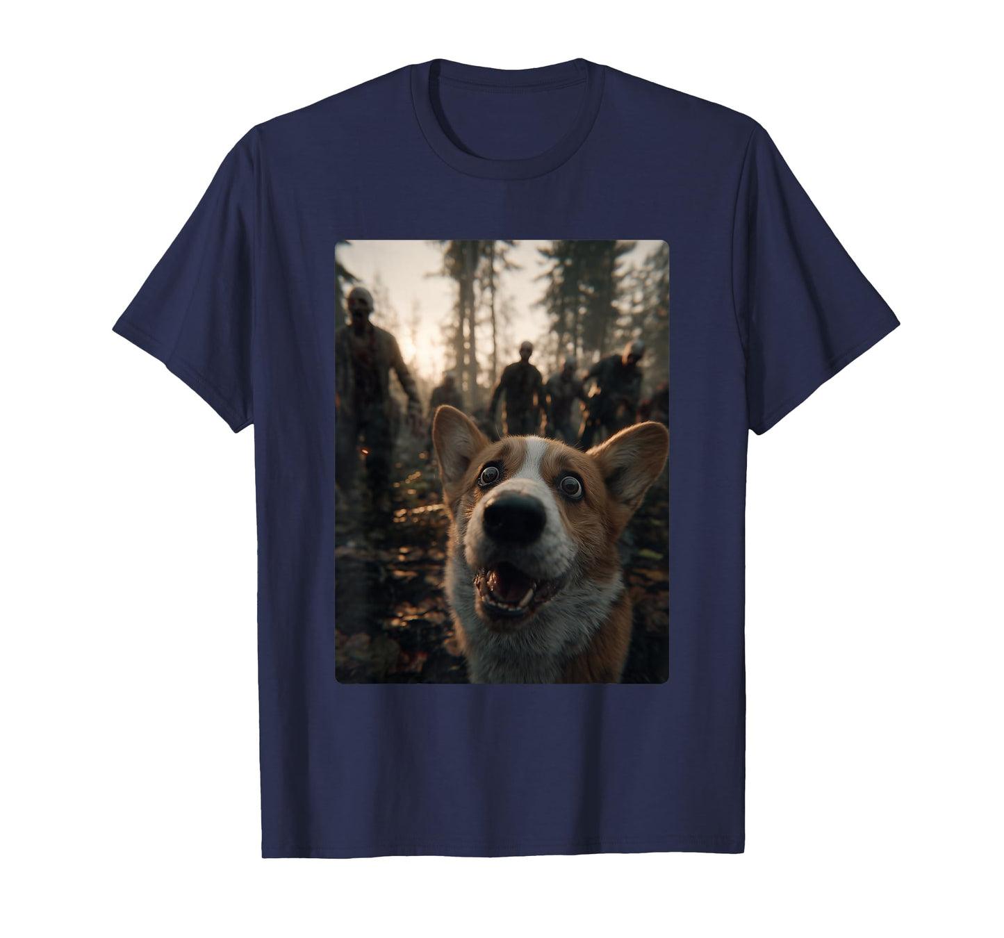 Funny Corgi Selfie with Zombies Spooky Forest Halloween Dog T-Shirt