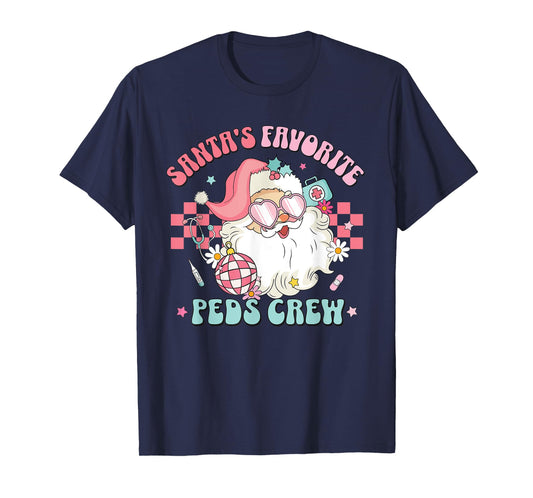 Retro Pink Christmas Santa's Favorite PEDS Nurse Pediatrics T-Shirt
