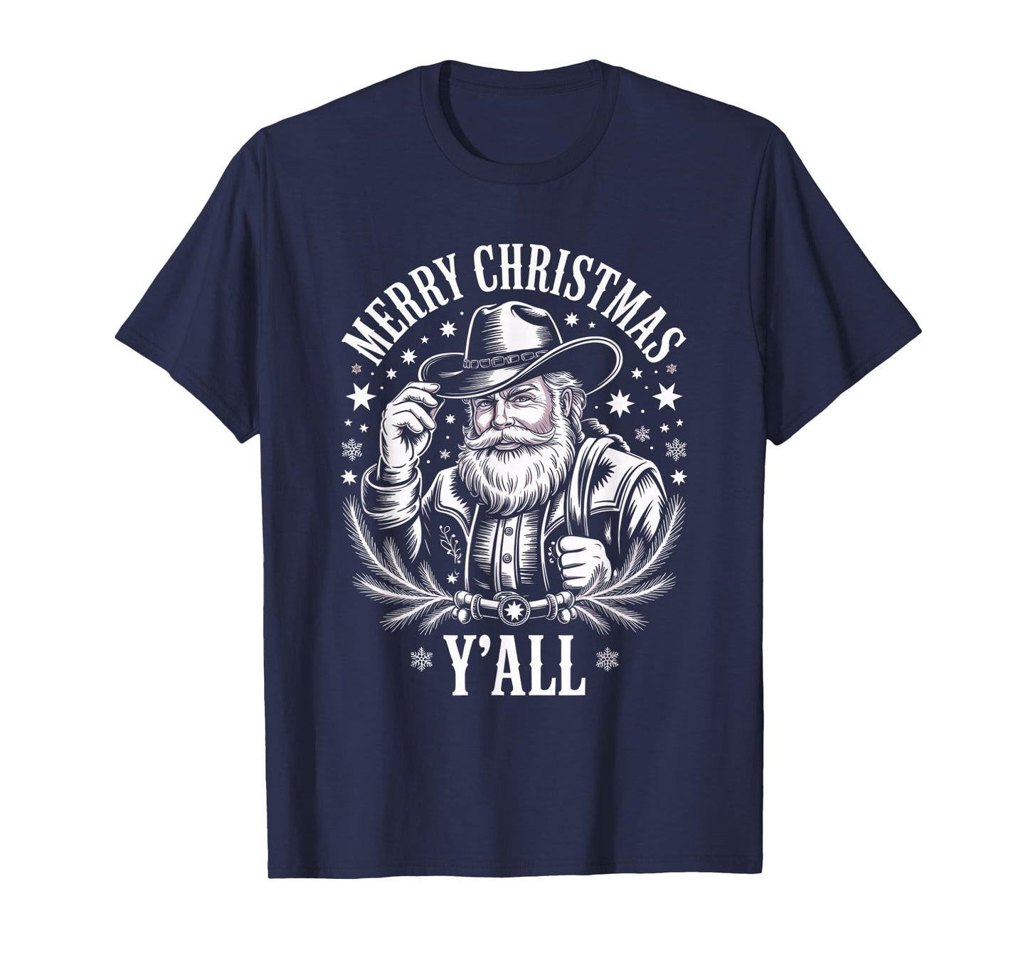 Cowboy Santa Claus Merry Christmas Y'all Western Country T-Shirt