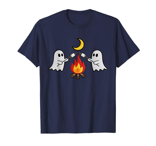 Ghost Campfire Camping Embroidered Halloween Trick or Treat T-Shirt