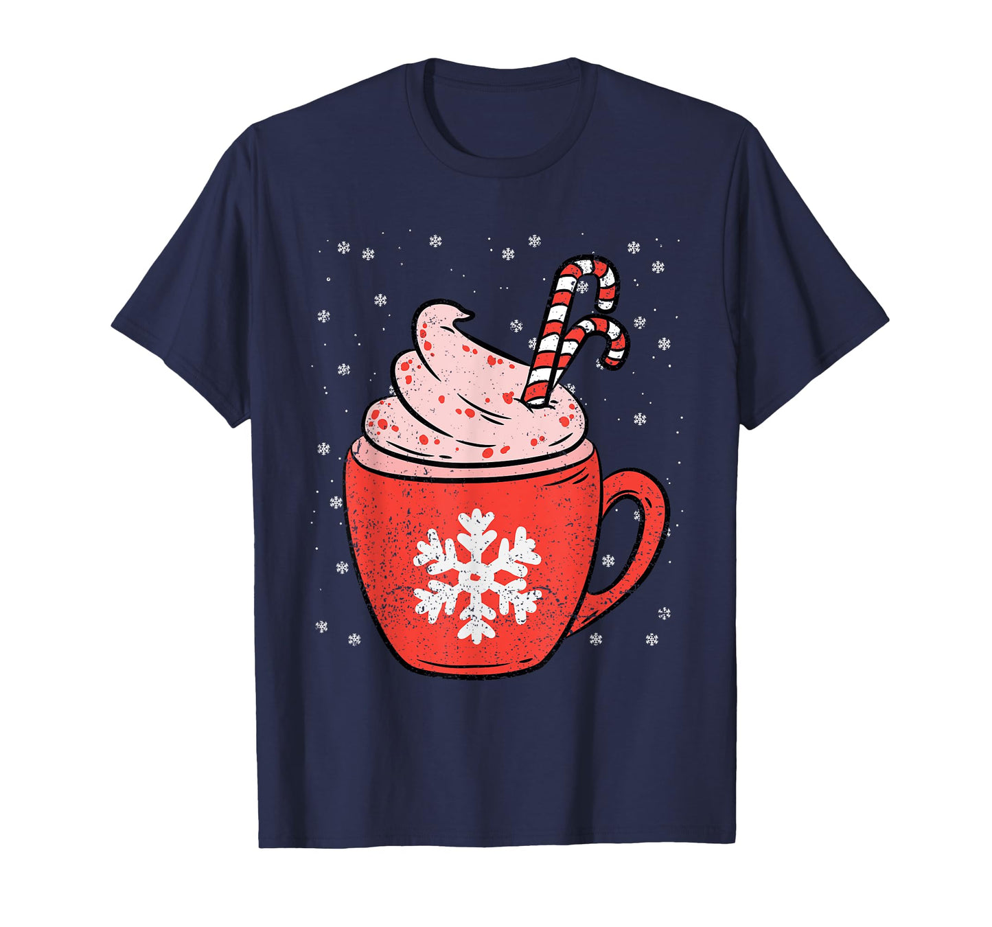 Coffee Candy Cane Christmas Pajama X-mas Snowflakes T-Shirt