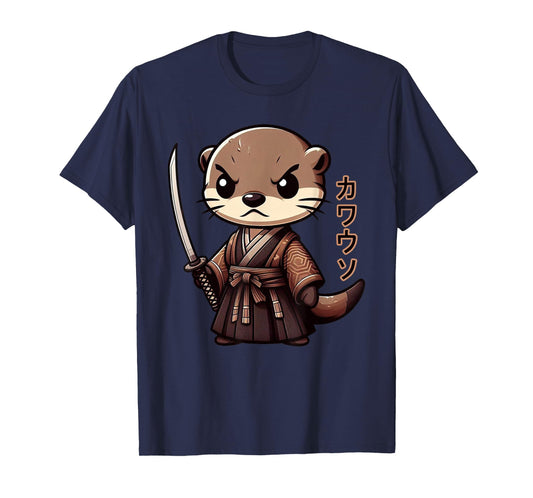 Japanese Samurai Otter Kawaii Art Otaku Japanese Ninja Kanji T-Shirt