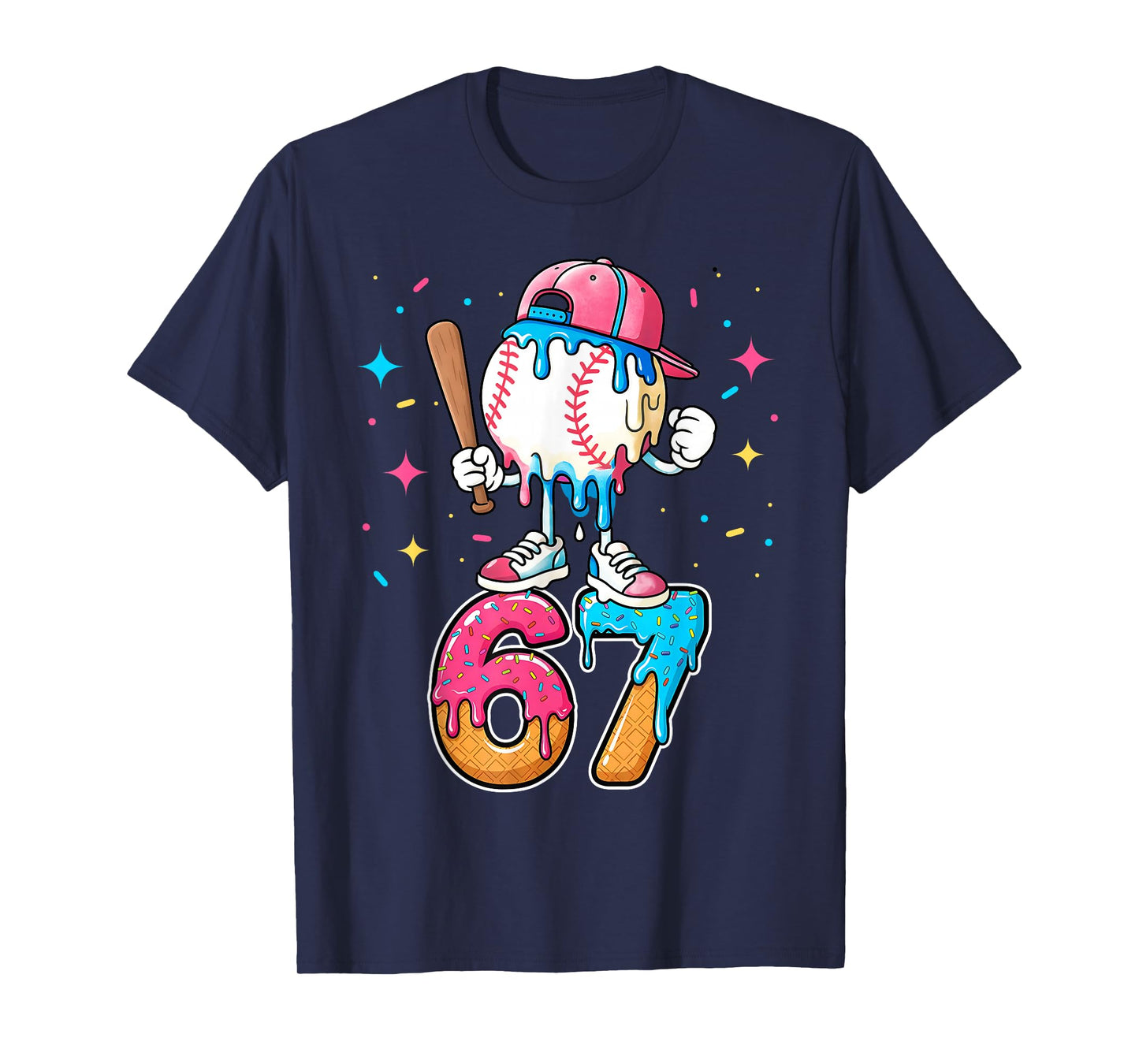 Baseball Drip Number 67 Six Seven Meme Ice Cream Dripping T-Shirt