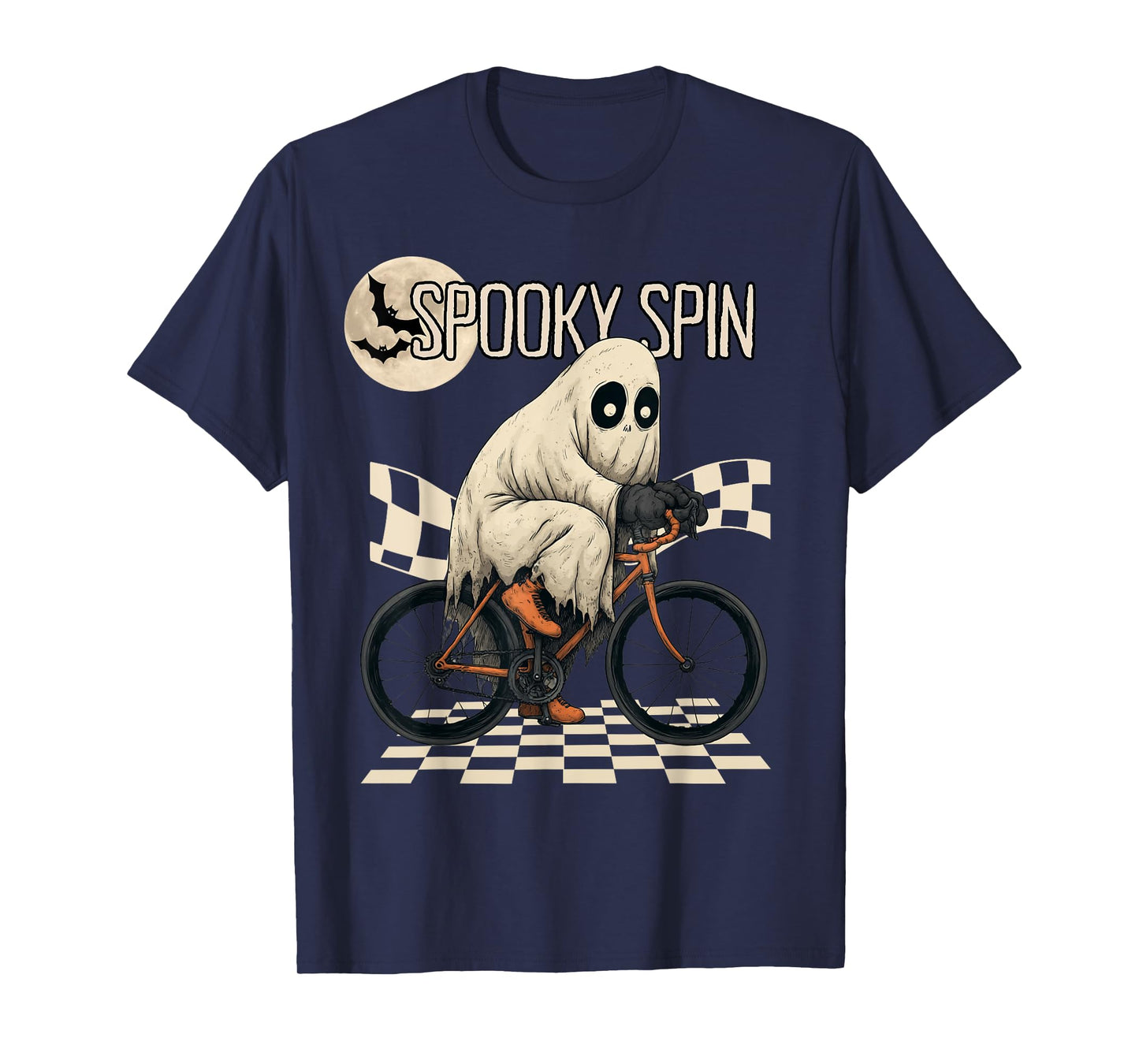Spooky Spin Ghost Cycling Funny Halloween Bike Design T-Shirt