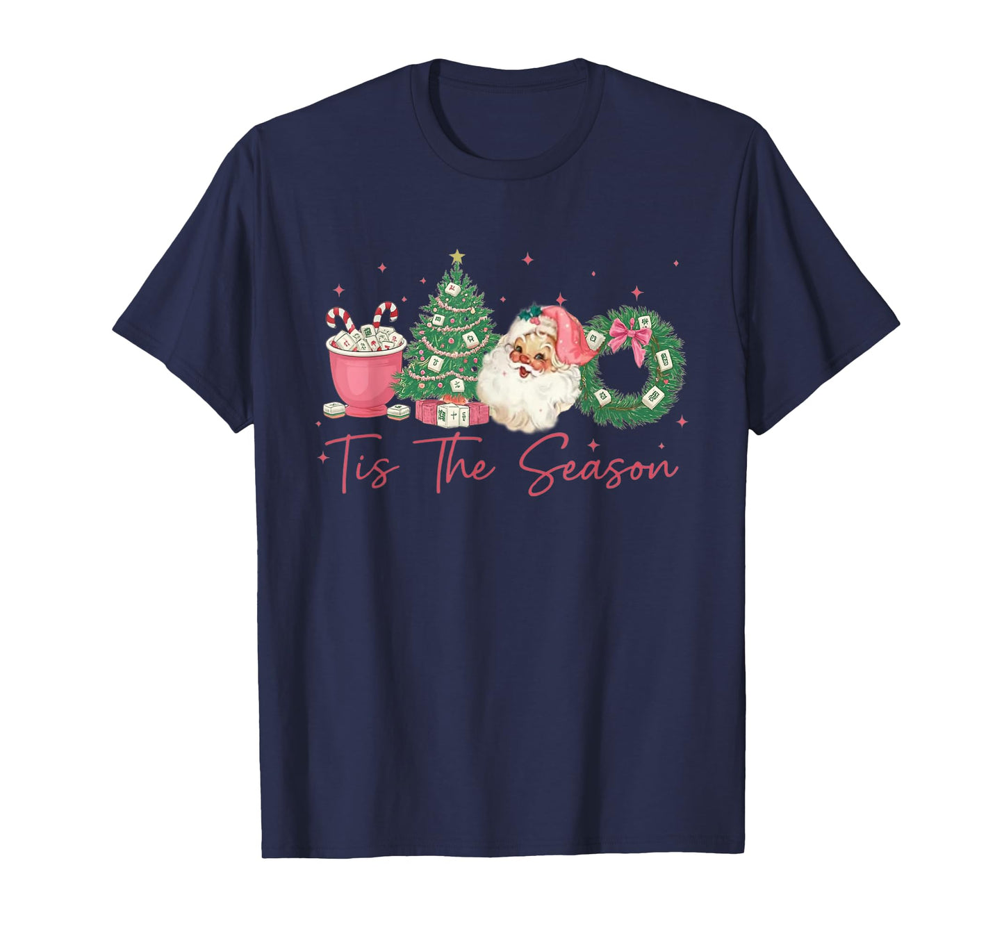 Tis The Season Mahjong Christmas Retro Cute Santa T-Shirt