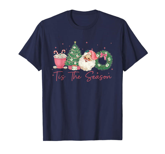 Tis The Season Mahjong Christmas Retro Cute Santa T-Shirt