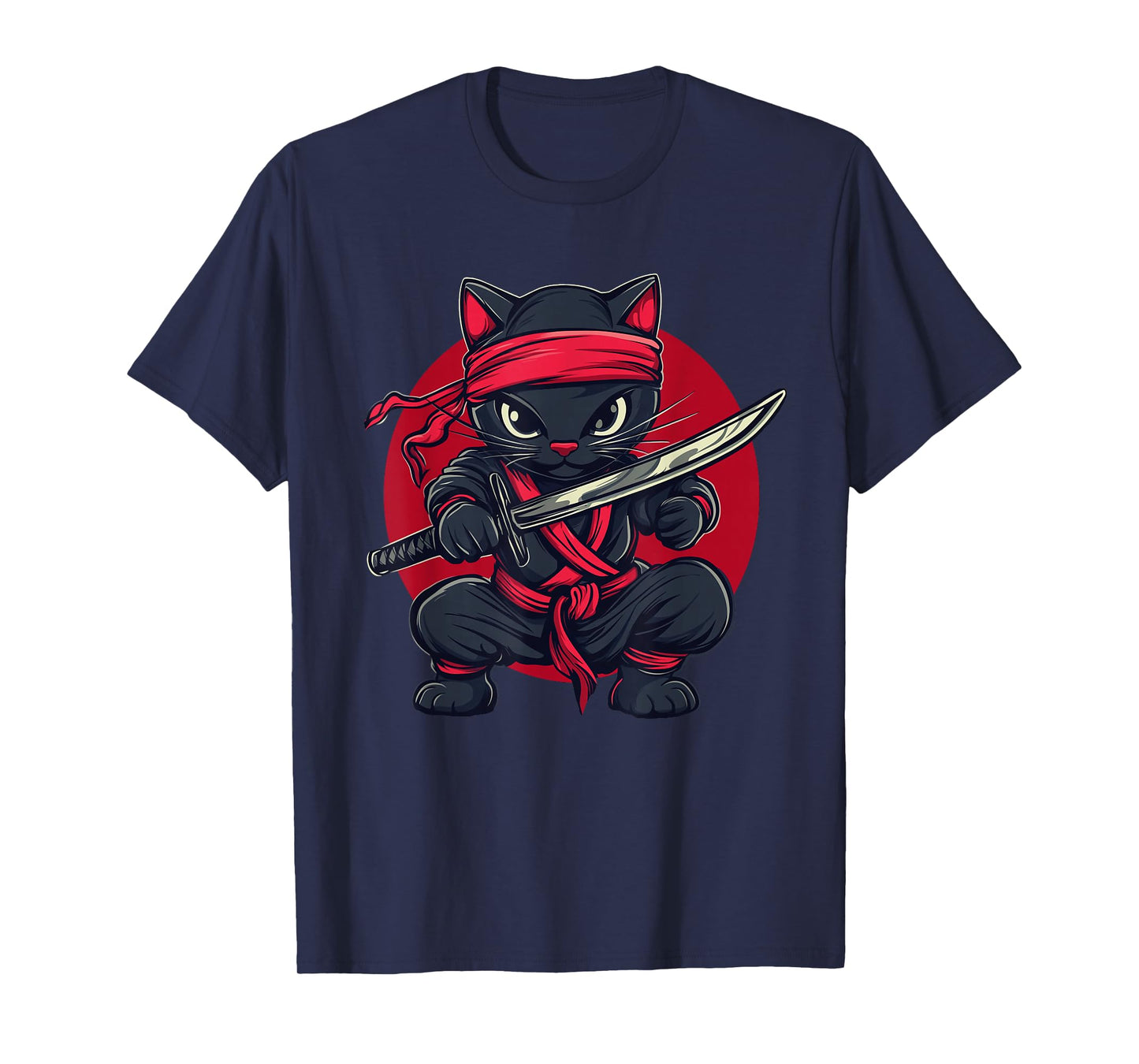 Cat Ninja Samurai Japan Japanese Flag Kawaii Funny Graphic T-Shirt