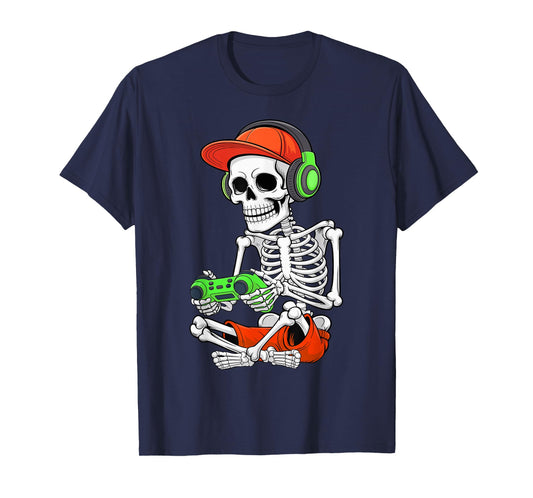 Cool Skeleton Gamer Video Gaming Halloween Men Teen Boy T-Shirt